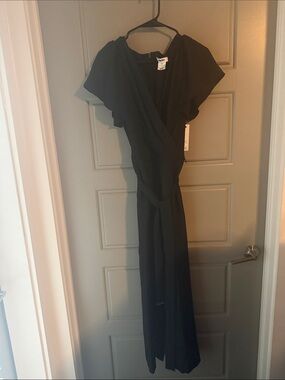 NWT DKNY Black Wrap Maxi Dress with Flutter Sleeves